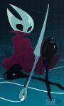  arthropod black_body cloak clothing crossed_legs female glistening glistening_body hi_res hollow_knight hornet_(hollow_knight) humanoid ickleseed red_clothing sitting solo team_cherry video_games weapon 