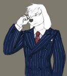  anthro canid canine canis clothing domestic_dog eyewear floppy fur glasses hi_res male mammal necktie pinstripe_suit pinstripes solo suit sunhuiz white_body white_fur 