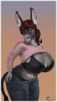  2021 9:16 anthro asinus belly bent_over big_breasts big_ears bra breasts bridle butt cleavage clothed clothing clothing_lift curvy_figure donkey equid equine female fingers hair hi_res huge_breasts inner_ear_fluff lips mammal navel omari open_mouth panties pants_down partially_clothed portrait reins shirt shirt_lift simple_background slightly_chubby smile solo tail_tuft teeth thick_thighs three-quarter_portrait topwear tuft underwear voluptuous wide_hips 
