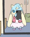  2021 bag blue_body blue_eyes blue_fur blush cellphone chibi closet clothed clothing dewlap_(anatomy) digital_media_(artwork) dress female floppy_ears footwear fur hi_res holding_object holding_phone jacket kemono lagomorph leporid long_ears lop_ears mammal mirror mirror_selfie multicolored_body multicolored_fur phone pyritie rabbit selfie semi-anthro smartphone socks sofu_(pyritie) solo swirl tan_body tan_fur thick_thighs topwear two_tone_body two_tone_fur 