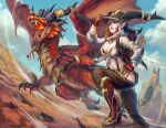  2019 5_fingers alexstrasza blizzard_entertainment chaos-draco claws clothed clothing day detailed_background digital_media_(artwork) dragon female feral fingers horn membrane_(anatomy) membranous_wings open_mouth outside red_body red_scales scales scalie sky spines teeth tongue video_games warcraft western_dragon wings 