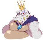  2021 alternate_color anthro belly biceps big_belly black_eyes bust_portrait cape cape_only clothing colored_sketch crocodilian crown digital_media_(artwork) donkey_kong_(series) fangs front_view gem heterochromia king king_k._rool kremling looking_at_viewer male monkelad mostly_nude musclegut muscular muscular_anthro muscular_male nintendo overweight overweight_anthro overweight_male pecs portrait red_eyes reptile royalty scales scalie shaded simple_background snout solo video_games white_background white_body white_scales 