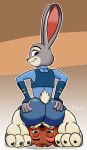  absurd_res anthro butt clothing disney duo ears_up facesitting female foot_fetish foot_sniffing fur grey_body grey_fur hands_on_hips hi_res judy_hopps lagomorph leporid male male/female mammal myxi nick_wilde police police_officer police_uniform purple_eyes rabbit smile smiling_at_viewer sniffing uniform wide_hips zootopia 