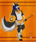  anthro clothing egyptian_clothing fluffy fluffy_tail hi_res male sirdoomwolf solo staff 