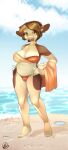  anthro beach bikini bovid bovine breasts cattle clothing eyewear female hi_res infected-ellis mammal potbelly seaside solo sunglasses swimwear 