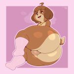  1:1 animal_crossing anthro balls big_butt butt canid canine canis digby_(animal_crossing) domestic_dog frumples genitals hi_res huge_butt male mammal mostly_nude nintendo solo thick_thighs video_games 