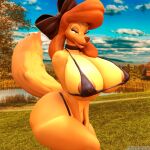  1:1 3d_(artwork) anthro anthrofied big_breasts big_butt bikini breasts brown_eyes butt canid canine canis carbiid3 clothing covering curvy_figure digital_media_(artwork) disney dixie_(fath) domestic_dog eyelashes female fox_and_the_hound hair half-closed_eyes hi_res high_cut_bikini hunting_dog mammal narrowed_eyes nipple_outline nipples open_mouth raised_tail ribbons saluki sighthound solo swimwear thick_thighs voluptuous wide_hips 