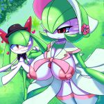  &lt;3 1:1 ambiguous_gender big_breasts blush breasts duo fashionable_style_gardevoir female female/ambiguous gardevoir grass green_hair hair hi_res humanoid ichduhernz kirlia larger_female nintendo nipples not_furry plant pok&eacute;mon pok&eacute;mon_(species) size_difference video_games 