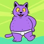  1:1 anthro barefoot black_nose briefs bulge clothed clothing dad_cat_(deltarune) deltarune detailed_background domestic_cat feet felid feline felis fur green_background male mammal nipples nishi_oxnard open_mouth pawpads pink_pawpads purple_body purple_fur simple_background solo teeth_showing tighty_whities tongue_showing topless undertale_(series) underwear underwear_only video_games whiskers white_briefs white_clothing white_underwear yellow_sclera 