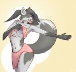  abstract_background absurd_res anthro belly big_butt biped bottomwear breasts brown_nose butt butt_markings canid canine clothed clothing clothing_lift countershading digital_media_(artwork) dipstick_tail dreamtanker eyebrows eyelashes eyes_closed facial_markings fangs feet female fingers flashing fluffy fluffy_tail fox fur gloves_(marking) grey_(dreamtanker) grey_belly grey_body grey_fur grey_hair grey_tail hair half-length_portrait happy head_markings hi_res highlights_(coloring) leaning leg_markings long_hair looking_aside looking_away mammal markings mostly_nude multicolored_body multicolored_fur multicolored_tail navel nipples open_hand open_mouth outstretched_arm paws pinup ponytail portrait pose presenting red_clothing red_shirt red_topwear seductive shaded shirt shirt_lift side_boob signature simple_background smile socks_(marking) solo tail_markings teeth toes tongue topwear tuft two_tone_tail yellow_background 