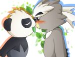  4:3 anthro bicolored_fur black_body black_fur duo fire_conejo fur grey_body grey_fur kissing kubfu legendary_pok&eacute;mon male male/male mammal nintendo pancham pok&eacute;mon pok&eacute;mon_(species) ursid video_games 