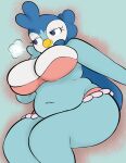  anthro anthrofied avian belly big_breasts big_butt bird bra breasts butt cleavage cleavage_overflow clothed clothing curvy_figure fan_character female head_on_hand hi_res looking_away navel nintendo non-mammal_breasts panties penguin piplup plantedpot pok&eacute;mon pok&eacute;mon_(species) pok&eacute;morph potbelly short_stack sigh simple_background sitting smile smirk smug solo thick_thighs underwear video_games voluptuous wide_hips 