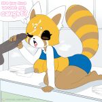  1:1 2020 5_fingers absurd_res aggressive_retsuko ailurid anthro areola balls biped black_penis bodily_fluids bottomwear breasts breath brown_body brown_eyes brown_fur clothed clothing cum cum_in_mouth cum_inside cum_on_face cum_on_tongue cumshot dark_areola dark_nipples desk dialogue disembodied_penis duo ejaculation english_text erection exposed_breasts female fingers fur furniture genital_fluids genitals handjob hi_res humanoid_genitalia humanoid_penis inside kneeling legwear looking_at_genitalia looking_at_penis male male/female mammal markings multicolored_body multicolored_fur office on_desk one_eye_closed orange_body orange_fur pantyhose pencil_skirt penile penis raised_clothing raised_shirt raised_topwear red_panda retsuko ring_(marking) ringtail sanrio sataenart sex shirt skirt speech_bubble tail_markings text tongue topwear white_body white_fur 