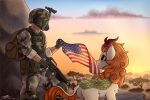  2021 absurd_res adrian_shephard armor asian_mythology assault_rifle autumn_blaze_(mlp) av-4 camo chinese_mythology clothed clothing cloud colt_m727 digital_media_(artwork) duo ear_tuft east_asian_mythology equid equine female feral flag friendship_is_magic fur gas_mask gun hair half-life half-life_opposing_force hasbro headgear helmet hi_res horn human kirin m16a2 m203 male mammal mask my_little_pony mythology outside plant ranged_weapon rifle scalie stars_and_stripes sunset tree tuft united_states_of_america video_games weapon 