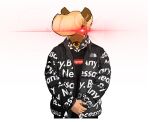  alpha_channel anthro clothing collar denise_dippens_(character) edit gnoll goonie-san hyaenid jacket male mammal meme red_eyes shirt solo supreme text text_on_clothing text_on_jacket text_on_shirt text_on_topwear topwear 
