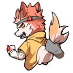  1:1 anthro canid canine canis cross-popping_vein duo fur inner_ear_fluff low_res male mammal open_mouth orange_body orange_fur orange_tail red_body red_ears red_fur simple_background solo_focus tail_grab teeth tuft white_background white_body white_fur white_inner_ear_fluff white_tail wolf x1aoyaoya yellow_eyes 