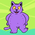  1:1 anthro black_nose dad_cat_(deltarune) deltarune detailed_background domestic_cat felid feline felis fur genitals green_background male mammal navel nipples nishi_oxnard nude open_mouth overweight overweight_male pawpads penis pink_pawpads purple_body purple_fur simple_background smile solo teeth_showing tongue_showing undertale_(series) video_games whiskers yellow_sclera 