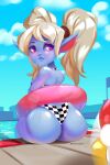  2:3 absurd_res big_breasts big_butt big_ears bikini breasts butt checkered_clothing clothing female hi_res huge_butt humanoid humanoid_pointy_ears league_of_legends milkriot pattern_clothing pigtails poppy_(lol) riot_games short_stack side_boob solo swimwear thick_thighs video_games wet wide_hips yordle 