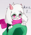  2021 absurd_res anthro blush blush_lines bovid caprine chromatic_aberration clothed clothing daww deltarune flong fur goat hi_res lol_comments male mammal open_mouth ralsei simple_background solo undertale_(series) video_games white_body white_fur 