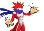 absurd_res anthro bandai_namco betelgammamon carina2cl claws digimon digimon_ghost_game dragon elemental_manipulation fire fire_manipulation hi_res horn male red_body scarf solo yellow_eyes 