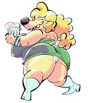  anthro beer_mug beverage big_breasts big_butt big_nose blonde_hair boots breasts butt canid canine canis catdog_(series) chubby_female clothed clothing curvy_figure domestic_dog dress eyebrows eyes_closed fangs female flashing_panties footwear fully_clothed hair hi_res high_heeled_boots high_heels holding_object huge_breasts huge_butt looking_back mammal milkshake nickelodeon nondelismell overweight poodle sharp_teeth short_stack shriek_dubois skimpy slightly_chubby solo teeth underwear voluptuous white_clothing yellow_body 