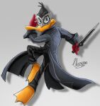  anatid anseriform anthro atlus avian bird clarissa_arts cosplay crossover daffy_duck duck hi_res looney_tunes male megami_tensei megami_tensei_persona ren_amamiya solo toony video_games warner_brothers weapon 