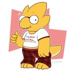  alphys anthro barefoot clothing diadraws dimples english_text eyewear feet female gesture glasses hi_res lizard looking_aside looking_at_viewer overbite pajamas reptile scales scalie shirt simple_background smile solo standing text thick_tail three-quarter_view thumbs_up topwear two-tone_scales undertale undertale_(series) video_games yellow_body yellow_scales 