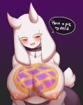  absurd_res anthro areola big_breasts bodypaint boss_monster bovid breasts caprine choker clothed clothing dialogue female fur hi_res jewelry lefantis mammal necklace nipples purple_background simple_background solo topless toriel undertale undertale_(series) video_games white_body white_fur 
