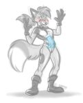  anthro blush canid canine canis clothing disembodied_hand female fox ghost_hands hi_res kiyone_ono_(demoweasel) mammal nicnak044 sketch solo spandex teeth tight_clothing 