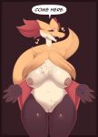  &lt;3 absurd_res anthro big_breasts black_border border breasts butt_from_the_front chest_tuft conditional_dnp crotch_tuft delphox dialogue female genitals hi_res inkplasm inner_ear_fluff looking_at_viewer mature_female natural_breasts nintendo nipples nude pok&eacute;mon pok&eacute;mon_(species) pussy simple_background solo speech_bubble talking_to_viewer thick_thighs tuft video_games wide_hips 