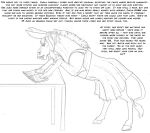  arania asinus book carla_(tcitw) clothed clothed_feral clothing comic donkey dress english_text equid equine female feral furniture hooves mammal monochrome open_book open_mouth solo table tail_tuft text the_cabin_in_the_woods_(arania) tuft 