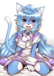  2019 5_fingers alternate_version_at_source anthro blue_body blue_fur blue_hair blush brown_nose chest_tuft clothed clothing cute_fangs dipstick_tail domestic_cat felid feline felis fingers footwear fur girly glistening glistening_hair gloves hacka_doll hacka_doll_3 hair handwear happy hi_res horokusa0519 kemono kneeling looking_at_viewer male mammal markings multicolored_body multicolored_fur open_mouth open_smile purple_eyes shoes smile solo tail_markings tongue tuft two_tone_body two_tone_fur white_body white_fur 