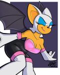  2021 anthro blue_eyes breasts chiropteran female hi_res looking_away mammal membrane_(anatomy) membranous_wings one_eye_closed rouge_the_bat rubbermage sega simple_background smile solo sonic_the_hedgehog_(series) white_body wings 