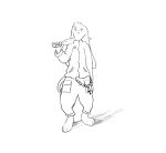  anthro clothed clothing eledensfw hi_res lagomorph leporid long_ears male mammal melee_weapon monochrome rabbit rachete simple_background sketch solo weapon 