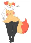  2019 3_toes 4_fingers absurd_res anthro areola artply big_breasts biped black_body black_fur blush border braixen breasts canid canine cheek_tuft english_text eyelashes eyewear facial_tuft fangs feet female fingers fur hi_res inner_ear_fluff looking_pleasured mammal neck_tuft nintendo nipples nude one_eye_closed orange_body orange_eyes orange_fur pok&eacute;mon pok&eacute;mon_(species) solo standing text thick_thighs toes tuft video_games white_body white_fur wide_hips yellow_body yellow_fur 