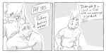  2:1 anal anal_penetration anthro athletic athletic_anthro athletic_male begging bodily_fluids canid comic dialogue dirty_talk domestic_cat drooling duo english_text felid feline felis gato_matero gato_matero&#039;s_fursona hi_res humor looking_pleasured male male/male mammal monochrome muscular muscular_male nipples penetration profanity saliva size_difference small_dom_big_sub sound_effects speech_bubble text tongue tongue_out 