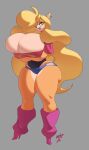  2021 absurd_res activision anthro bandicoot big_breasts big_butt blonde_hair boris_grim bottomwear breasts butt cleavage clothed clothing crash_bandicoot_(series) crossed_arms ear_piercing ear_ring female hair hi_res holding_breast hotpants huge_breasts huge_butt leg_warmers legwear lips long_hair mammal marsupial piercing shorts solo spillage tawna_bandicoot thick_thighs video_games wide_hips 