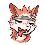  1:1 anthro canid canine canis fangs fur hair headshot_portrait inner_ear_fluff low_res male mammal open_mouth portrait red_body red_ears red_fur red_hair solo tongue tongue_out tuft white_body white_fur white_inner_ear_fluff wolf x1aoyaoya 
