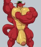  american_dragon:_jake_long analon_(artist) anthro ara_chibi areola arm_hair ball_hair balls biceps big_muscles big_penis biped bodily_fluids body_hair chest_hair disney dragon ear_piercing ear_ring facial_hair fist flexing foreskin genitals green_hair hair hi_res huge_muscles huge_penis humanoid_genitalia humanoid_penis jake_long leg_hair looking_at_viewer male muscular muscular_anthro muscular_male muscular_thighs nipples nude partially_retracted_foreskin pecs penis piercing raised_arm red_body simple_background solo sweat vein yellow_body 