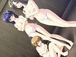  3girls blue_hair eroge_honpo game_cg glasses kankin_koukan multiple_girls topless 