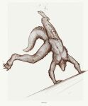  2021 4_toes alsares anthro brown_and_white claws digital_drawing_(artwork) digital_media_(artwork) digitigrade featureless_crotch feet fingers handstand hi_res male mammal monochrome navel nipples pangolin pecs scales simple_background thick_tail toe_claws toes upside_down white_background 