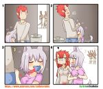  &lt;3 4koma absurd_res animal_humanoid asian_mythology big_breasts blood blood_stain blush bodily_fluids bottomwear breasts brown_clothing brown_dress brown_hair butcher_knife canid canid_humanoid canine canine_humanoid canis cheering chiropteran cleaver_(weapon) clothed clothing comic crossgender cum cum_in_mouth cum_inside demon denim denim_clothing digital_media_(artwork) dog_humanoid domestic_dog dress duo ear_grab east_asian_mythology english_text eye_roll eyes_closed fellatio female female/female female_penetrated genital_fluids genitals gesture greenteaneko grey_hair hair hand_over_shoulder hi_res hiding horn horned_humanoid humanoid humanoid_pointy_ears humor japanese_mythology jeans lagomorph lagomorph_humanoid leporid_humanoid light_body light_skin long_sleeves male male/female male_penetrating male_penetrating_female mammal mammal_humanoid melee_weapon mtf_crossgender mythology oni open_mouth oral pale pants penetration penile penis penis_bite rabbit_humanoid red_hair sex sweat text toony tooth_necklace trash_can url weapon yelling yellow_eyes yōkai 
