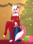  2020 3:4 anthro arctic_fox bell bell_collar canid canine christmas clothed clothing collar detailed_background digital_drawing_(artwork) digital_media_(artwork) eyelashes female fox fur hi_res holidays jingle_bell litsi litsi_snow looking_at_viewer mammal mistletoe plant shaded smile solo thick_eyelashes 