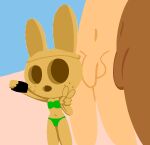  animal_crossing anthro balls bikini bikini_bottom bikini_top clothing coco_(animal_crossing) digital_media_(artwork) female flaccid foreskin genitals gesture group human humanoid_genitalia humanoid_penis lagomorph larger_male leporid male mammal mark_m nintendo nude open_mouth penis pose rabbit selfie simple_background size_difference swimwear v_sign video_games 