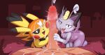  alolan_meowth anthro balls big_penis blushbutt bodily_fluids breasts clothed clothing cosplay_pikachu_(costume) cum cum_on_face cum_on_penis cum_on_tongue detailed_background ejaculation erection fangs female genital_fluids genitals group hi_res human human_on_anthro interspecies looking_at_viewer male mammal nintendo open_mouth penis pikachu pikachu_libre pok&eacute;mon pok&eacute;mon_(species) regional_form_(pok&eacute;mon) sex tongue trio video_games 