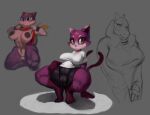  anthro arm_support boss_monster bottomwear bovid breasts camel_toe caprine clothed clothing clothing_lift crouching felid female fur genitals group looking_at_viewer mammal muscular muscular_anthro muscular_female nipples purple_body purple_fur pussy reclining shirt shirt_lift shorts simple_background sketch_page spread_legs spreading tena_(tenacitrus) tenacitrus thick_thighs topwear toriel undertale undertale_(series) video_games yellow_eyes 