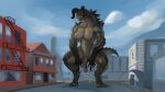  16:9 anthro bethesda_softworks big_breasts breasts deathclaw detailed_background digital_media_(artwork) fallout feral fingers genitals gynomorph half-erect hi_res humanoid_genitalia humanoid_penis intersex muscular muscular_gynomorph muscular_intersex myof nipples non-mammal_breasts open_mouth penis scalie solo tongue video_games widescreen 