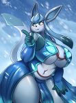  anthro anthrofied areola belly big_breasts blue_body breasts cleave curvy_figure eeveelution female glaceon hi_res huge_breasts huge_thighs midriff navel nintendo ocaritna pok&eacute;mon pok&eacute;mon_(species) pok&eacute;morph slightly_chubby snow snowing solo thick_thighs video_games voluptuous wide_hips 