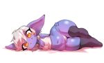  belly big_ears big_eyes borvar breasts clothed clothing female hair hi_res huge_hips huge_thighs humanoid humanoid_pointy_ears league_of_legends legwear lying navel not_furry on_side orange_eyes riot_games short_stack skimpy small_breasts smile solo thick_thighs thigh_highs thong tristana_(lol) underwear video_games white_hair wide_hips yordle 
