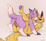  4_toes all_fours anthro anthro_on_feral anthro_penetrated bandai_namco bestiality blush bodily_fluids digimon digimon_(species) dorumon eeveelution feet feral feral_penetrating feral_penetrating_anthro french_kissing from_front_position genital_fluids genitals hi_res hindpaw jolteon kissing knot lying male male/male male_penetrated male_penetrating male_penetrating_male mating_press nintendo on_back open_mouth pawpads paws penetration penis pok&eacute;mon pok&eacute;mon_(species) sex simple_background sweat toes tongue tongue_out video_games x-digimon yama_the_dorumon zortie 